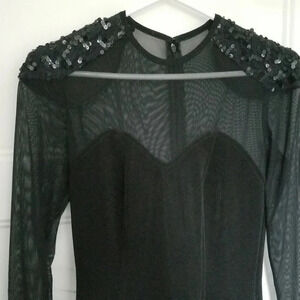 90s Black maxi dress with mesh and sequins